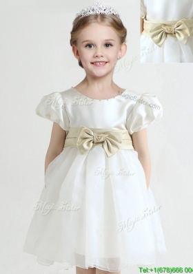 Fashionable Bowknot Short Sleeves Flower Girl Dress in Knee Length