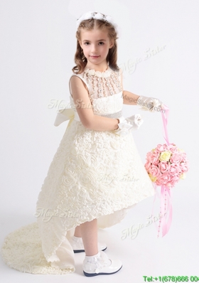 Lovely See Through Beaded and Bowknot Flower Girl Dress in Rolling Flowers