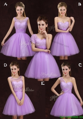 Fashionable Lilac Short Prom Dress with Lace and Ruching