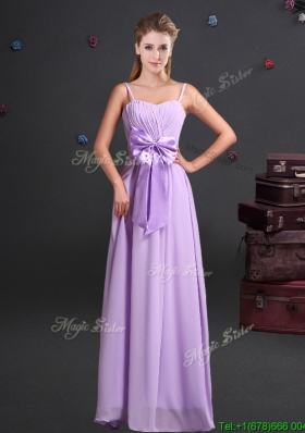 2017 Romantic Spaghetti Straps Lavender Chiffon Dama Dress with Bowknot