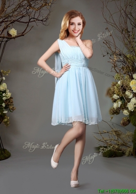 Best Beaded Top One Shoulder Chiffon Dama Dress in Light Blue