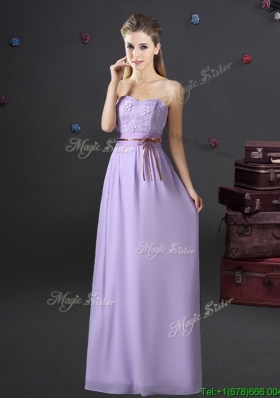 Exquisite Belted and Applique Laced Long Prom Dress in Lavender