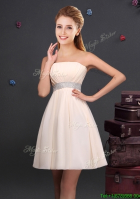 Modest Empire Strapless Ruched and Sequined Chiffon Prom Dress
