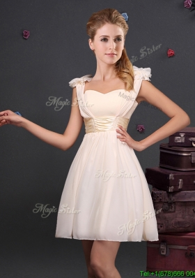 Wonderful Bowknot and Ruched Champagne Prom Dress with Straps