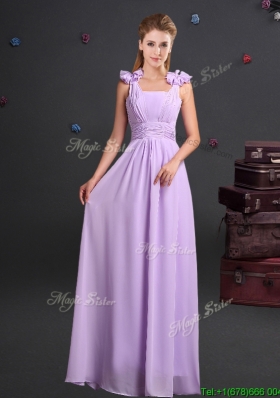 Wonderful Straps Handcrafted Flowers Chiffon Prom Dress in Lavender