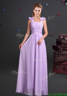 Wonderful Straps Handcrafted Flowers Chiffon Prom Dress in Lavender