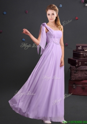 Affordable One Shoulder Ruched Long Dama Dress in Chiffon