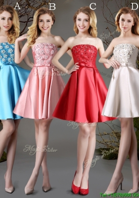 New Arrivals Strapless Satin Short Dama Dress with Appliques and Bowknot