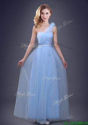 Cute One Shoulder Beaded Bridesmaid Dress with Hand Made Flower