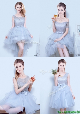 Gorgeous Organza Grey Bridesmaid Dress with Lace and Bowknot