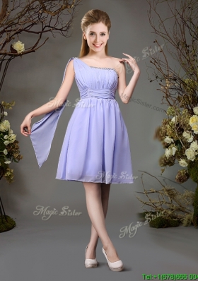 Beautiful Chiffon One Shoulder Beaded Bridesmaid Dress in Lavender