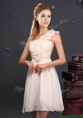 Romantic Chiffon Champagne Bridesmaid Dress with Ruching and Ruffles