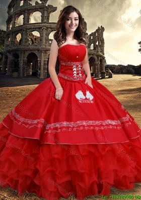 2017 Exquisite Puffy Skirt Organza Strapless Ruffled Layers Quinceanera Dress in Red