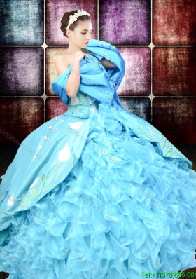 2017 Western Style Luxurious Brush Train Embroideried and Ruffled Quinceanera Dress in Organza and Taffeta