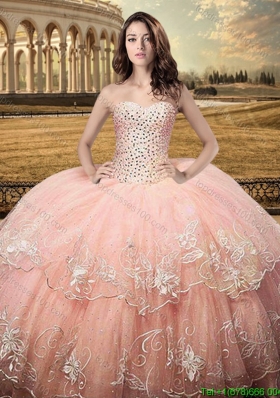 2017 Classical Puffy Skirt Sweetheart Quinceanera Dress with Embroidery and Beaded Bodice