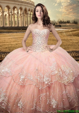 2017 Classical Puffy Skirt Sweetheart Quinceanera Dress with Embroidery and Beaded Bodice