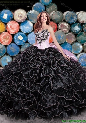 2017 Perfect Puffy Skirt Beaded and Ruffleed Black Quinceanera Dress with Pick Ups