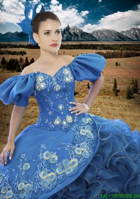 Country LifeStyle New Applique and Ruffled Off The Shoulder Quinceanera Dress with Short Sleeves