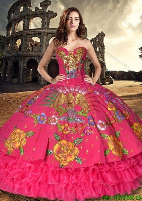 Western Style Discount Organza and Taffeta Sweet 16 Dress with Embroidery and Ruffled Layers