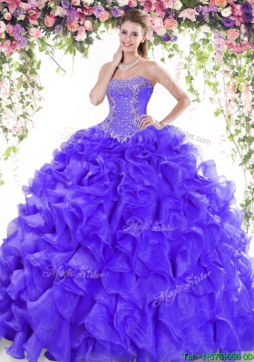 Latest Brush Train Organza Quinceanera Dress with Beading and Ruffles