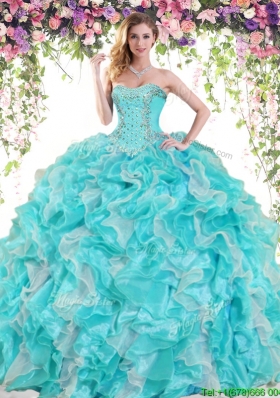 Latest Ruffled and Beaded Big Puffy Quinceanera Dress in Organza