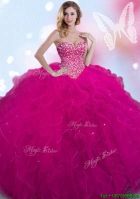 Popular Fuchsia Tulle Quinceanera Dress with Ruffles and Beading