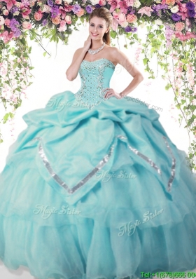 Latest Beaded and Pick Ups Quinceanera Dress in Aqua Blue for Summer