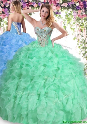 Cheap Beaded and Ruffled Organza Quinceanera Dress in Apple Green