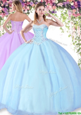 Elegant Beaded Big Puffy Sweet 16 Dress in Baby Blue