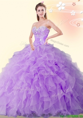 Perfect Eggplant Purple Organza Quinceanera Dress with Beading and Ruffles