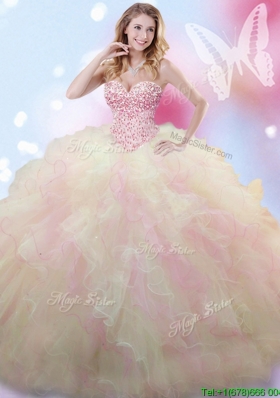 Popular Big Puffy Rainbow Quinceanera Dress with Beading and Ruffles