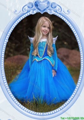 Halloween Lovely Baby Blue Little Girl Pageant Dress with Embroidery and Beading