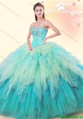 Affordable Beaded and Ruffled Big Puffy Quinceanera Dress in Gradient Color