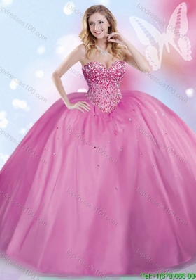 Elegant Beaded Really Puffy Lilac Quinceanera Dress in Tulle