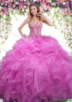 Perfect Big Puffy Lilac Quinceanera Dress with Ruffles and Beading