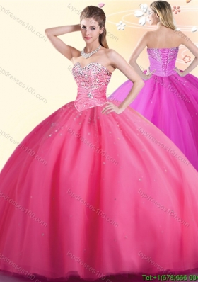 Cheap Hot Pink Really Puffy Quinceanera Dress with Beading
