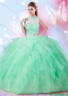 Exclusive Beaded and Ruffled Quinceanera Dress in Apple Green for Spring