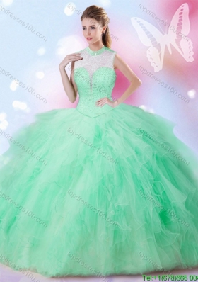 Exclusive Beaded and Ruffled Quinceanera Dress in Apple Green for Spring