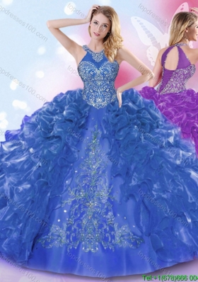 Classical Halter Top Applique and Ruffled Layers Quinceanera Dress in Royal Blue