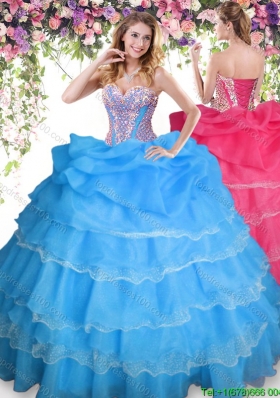 Modest Beaded and Ruffled Layers Quinceanera Dress in Aqua Blue