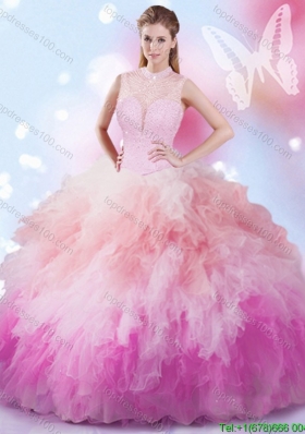 Latest High Neck Big Puffy Quinceanera Dress with Beading and Ruffles