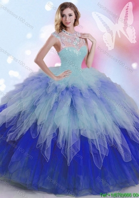 Romantic Ruffled and Beaded Big Puffy Quinceanera Dress in Gradient Color