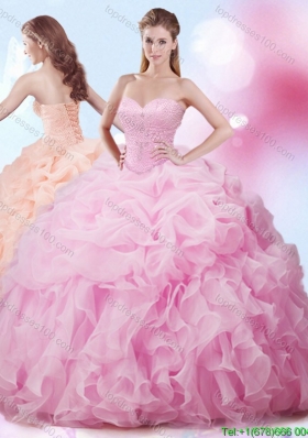 Discount Brush Train Organza Quinceanera Dress with Beading and Ruffles