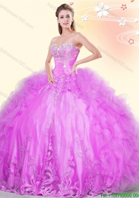 Elegant Lilac Tulle Quinceanera Dress with Appliques and Ruffles
