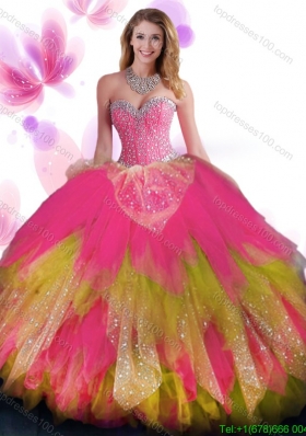 Classical Rainbow Quinceanera Dress with Beading and Ruffled Layers