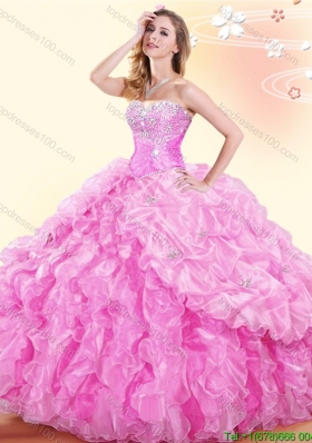 Gorgeous Pick Ups and Beaded Organza Sweet 16 Dress in Rose Pink