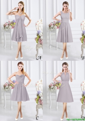 Wonderful Ruched Chiffon Grey Dama Dress in Knee Length