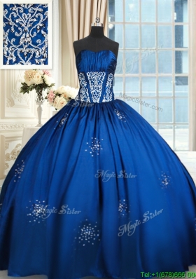 Cheap Floor Length Taffeta Royal Blue Quinceanera Dress with Beading