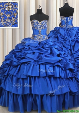 Latest Ruffled Layers Brush Train Royal Blue Quinceanera Dress with Beading and Bubbles