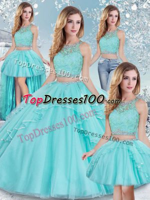Fabulous Sleeveless Clasp Handle Floor Length Lace and Sequins Quinceanera Dress